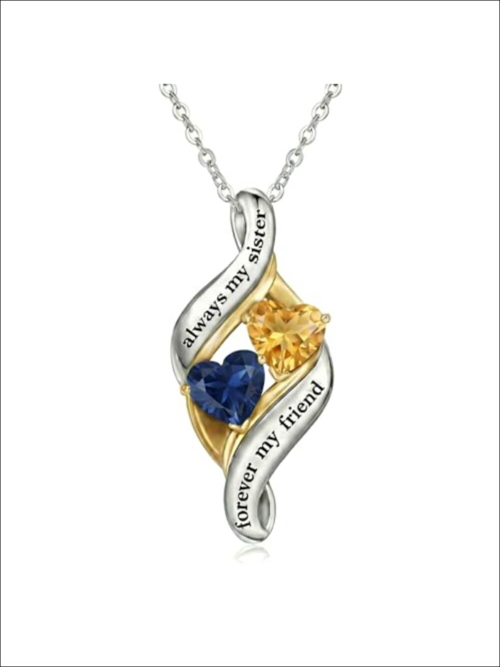Sister Necklace Double Birthstone 18K White Gold Plated Pendant